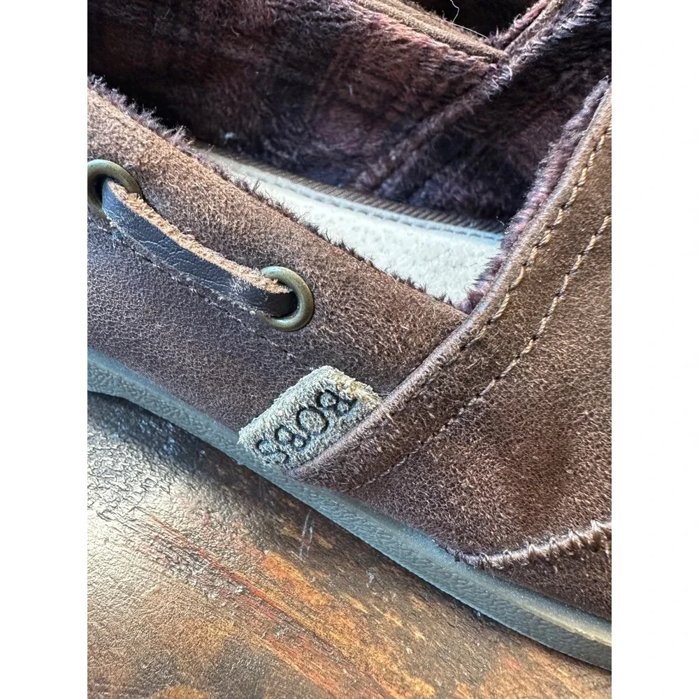 Skechers BOBS‎ Women 9 Brown Memory Foam Faux Leather Plaid Lined Loafers 33731